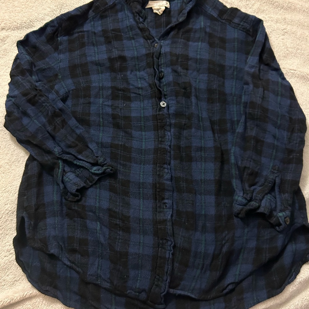 Blue and Black Plaid Button-Up Shirt